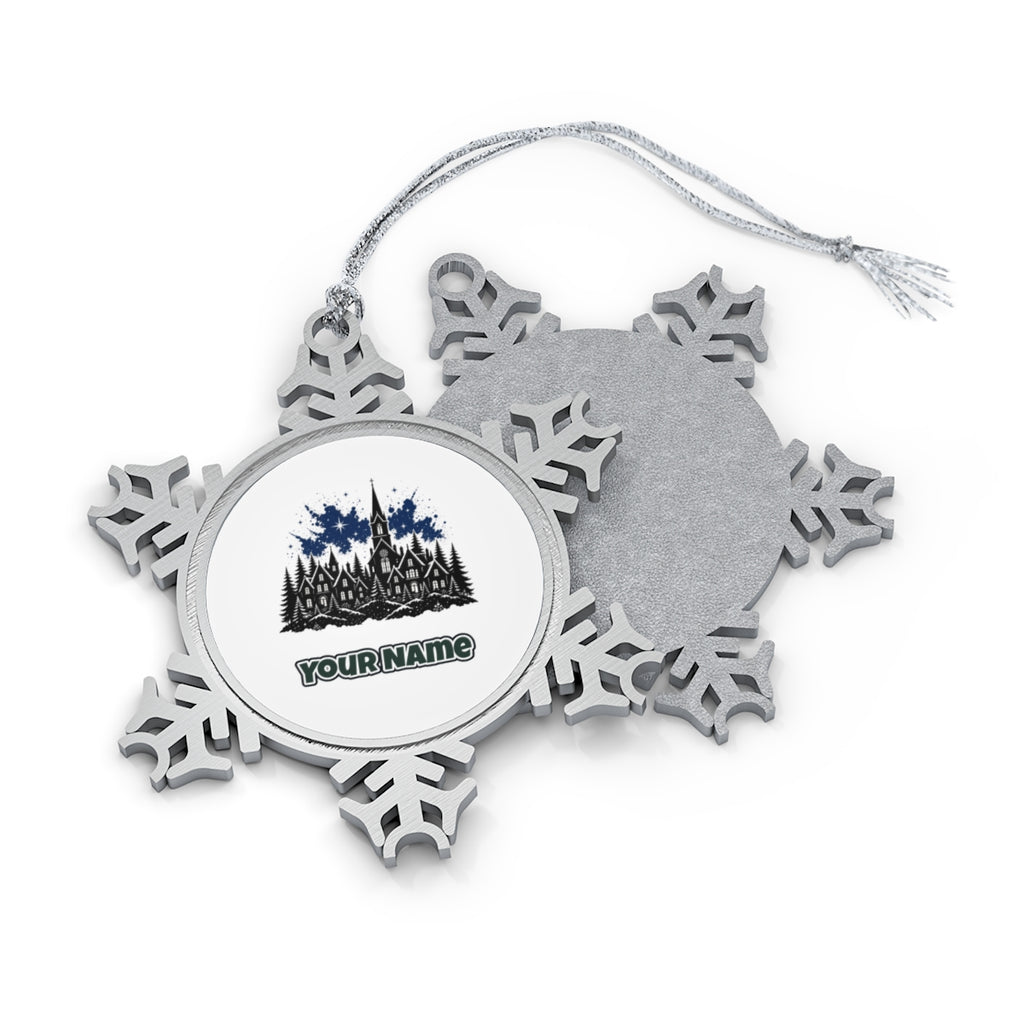 Black Village Church Silhouette Personalised Pewter Christmas Ornament