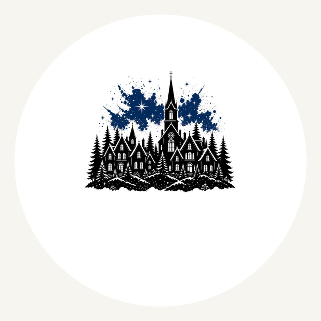 Black Village Church Silhouette Personalised Pewter Christmas Ornament