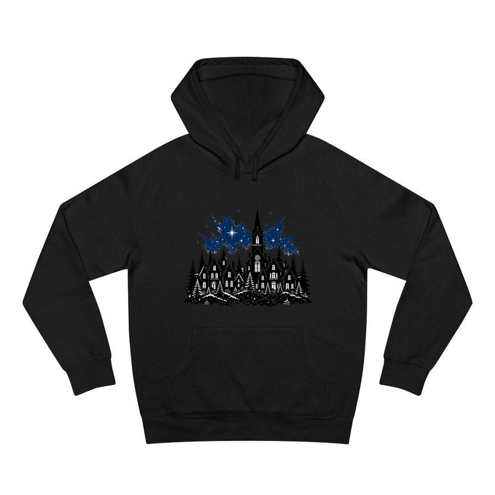 Black Village Church Silhouette personalised Christmas hoodie in black