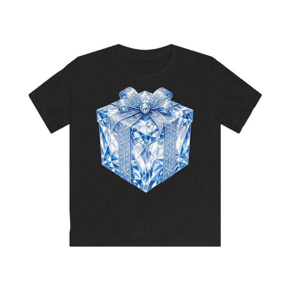 Blue Crystal Gift Box personalised kids Christmas tee in black