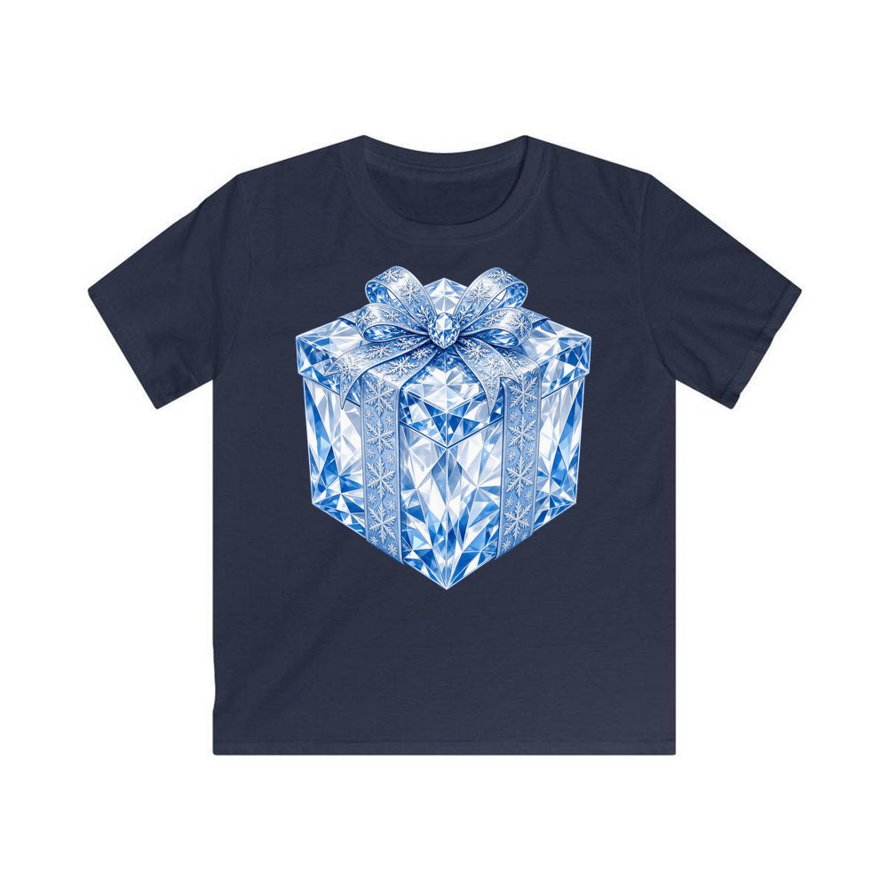 Blue Crystal Gift Box personalised kids Christmas tee in navy