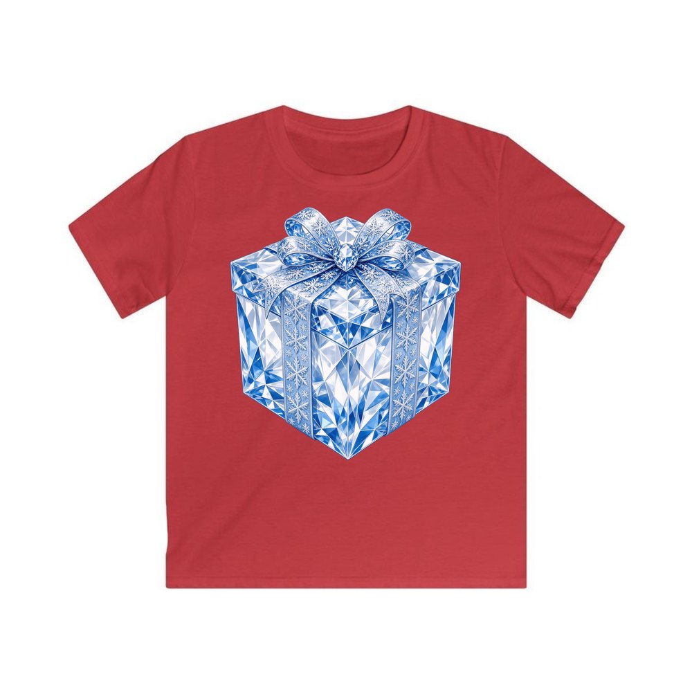 Blue Crystal Gift Box personalised kids Christmas tee in red