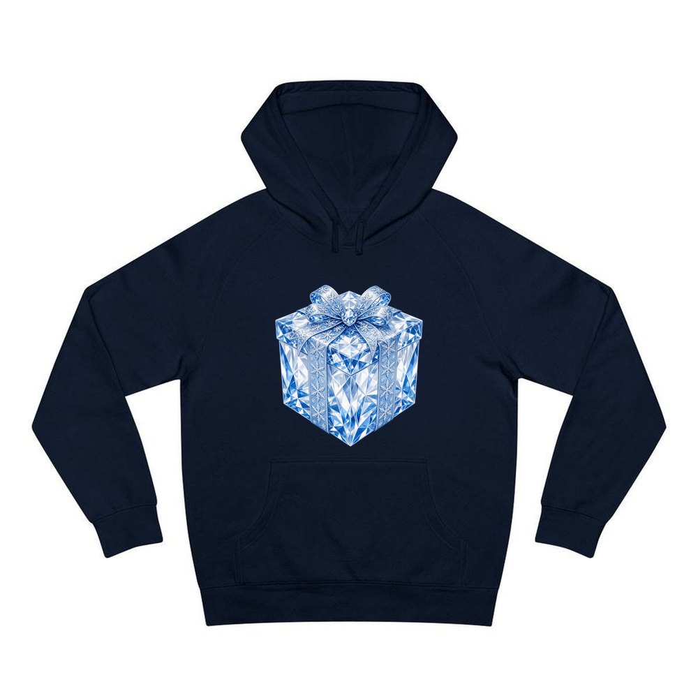 Blue Crystal Gift Box personalised Christmas hoodie in navy