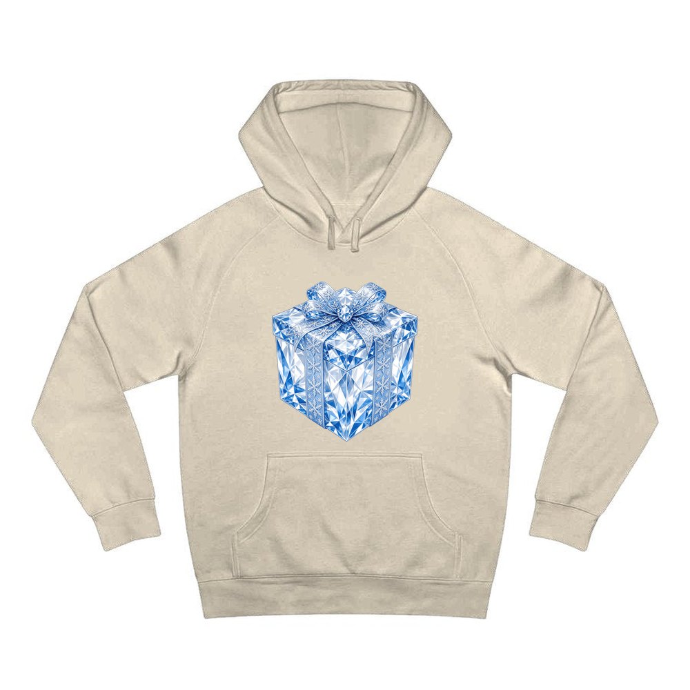 Blue Crystal Gift Box personalised Christmas hoodie in sand