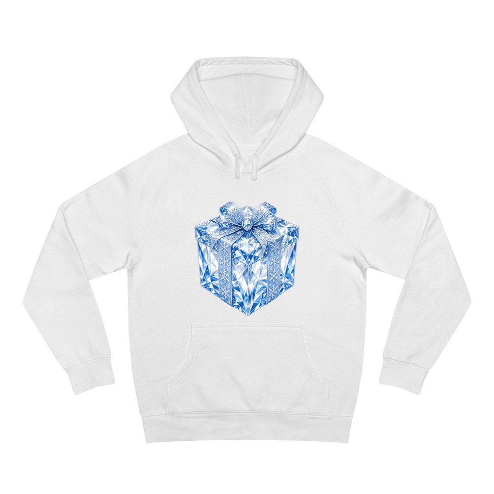 Blue Crystal Gift Box personalised Christmas hoodie in white