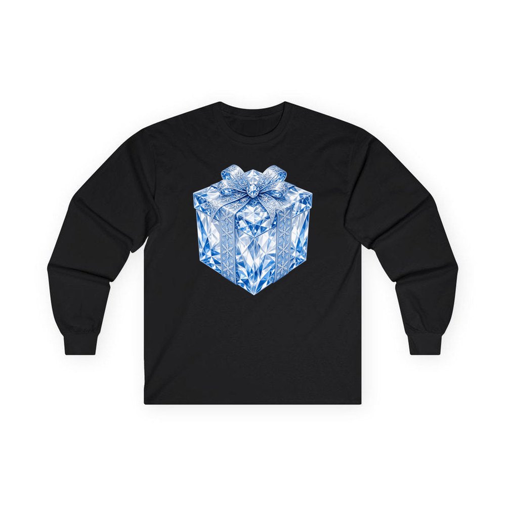 Blue Crystal Gift Box personalised long sleeve Christmas T-shirt in black