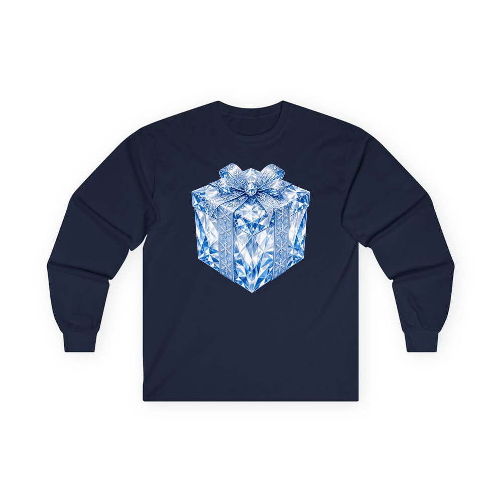 Blue Crystal Gift Box personalised long sleeve Christmas T-shirt in navy