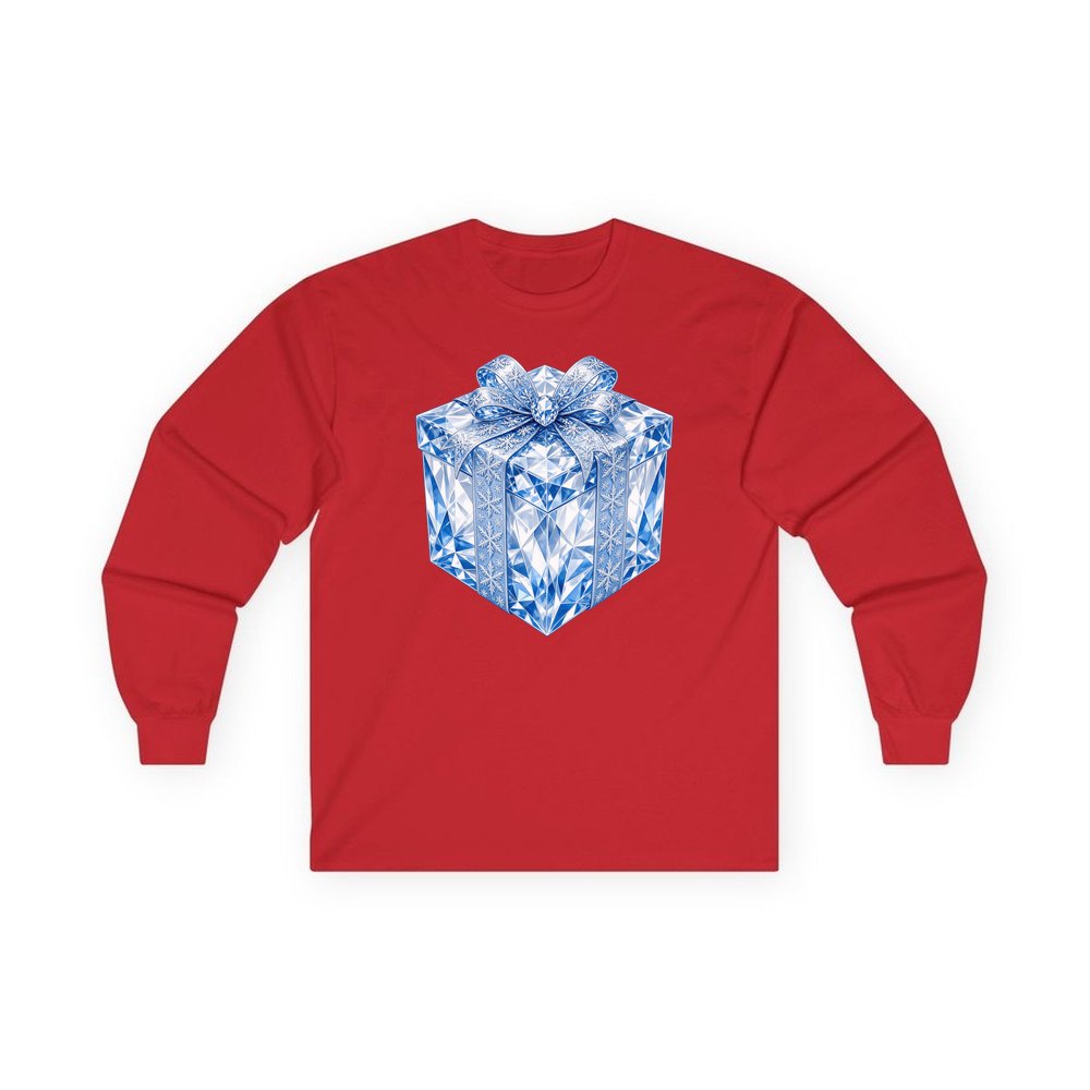 Blue Crystal Gift Box personalised long sleeve Christmas T-shirt in red