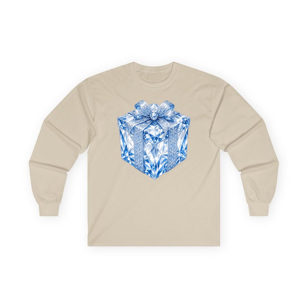 Blue Crystal Gift Box personalised long sleeve Christmas T-shirt in sand