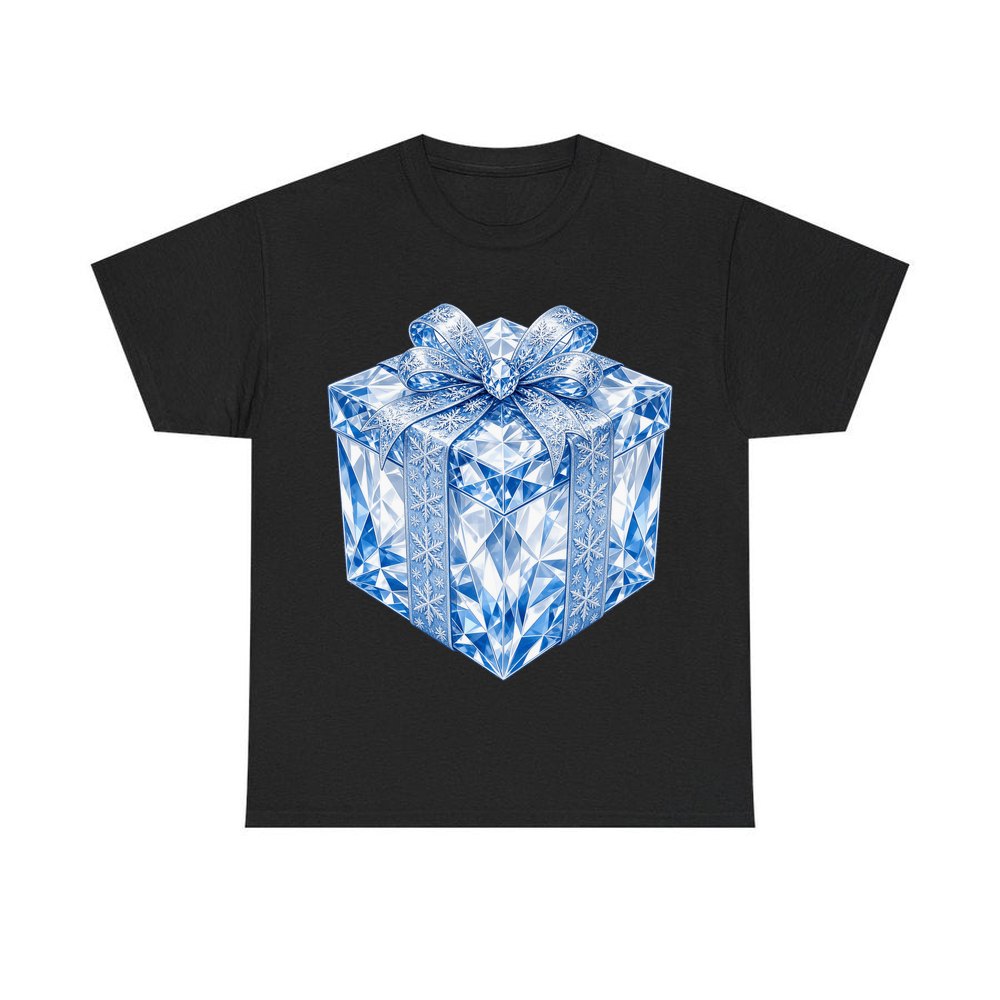 Blue Crystal Gift Box personalised Christmas T-shirt in black