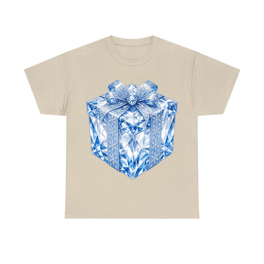 Blue Crystal Gift Box personalised Christmas T-shirt in sand