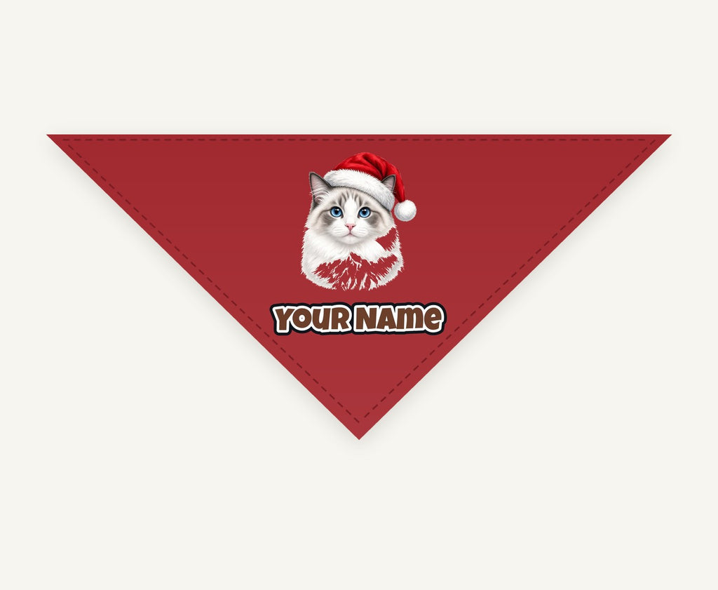 Blue Eyed Longhair Cat personalised Christmas pet bandana, tie-on style