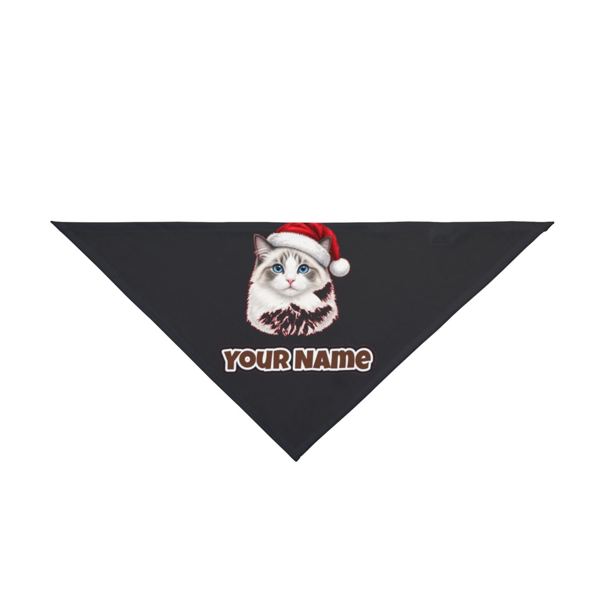 Blue Eyed Longhair Cat personalised Christmas pet bandana in black, tie-on style