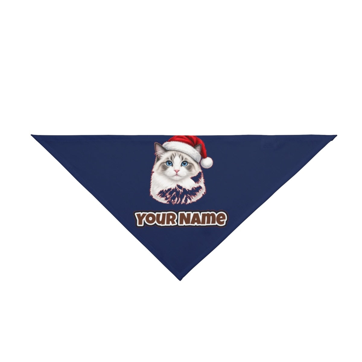 Blue Eyed Longhair Cat personalised Christmas pet bandana in navy, tie-on style