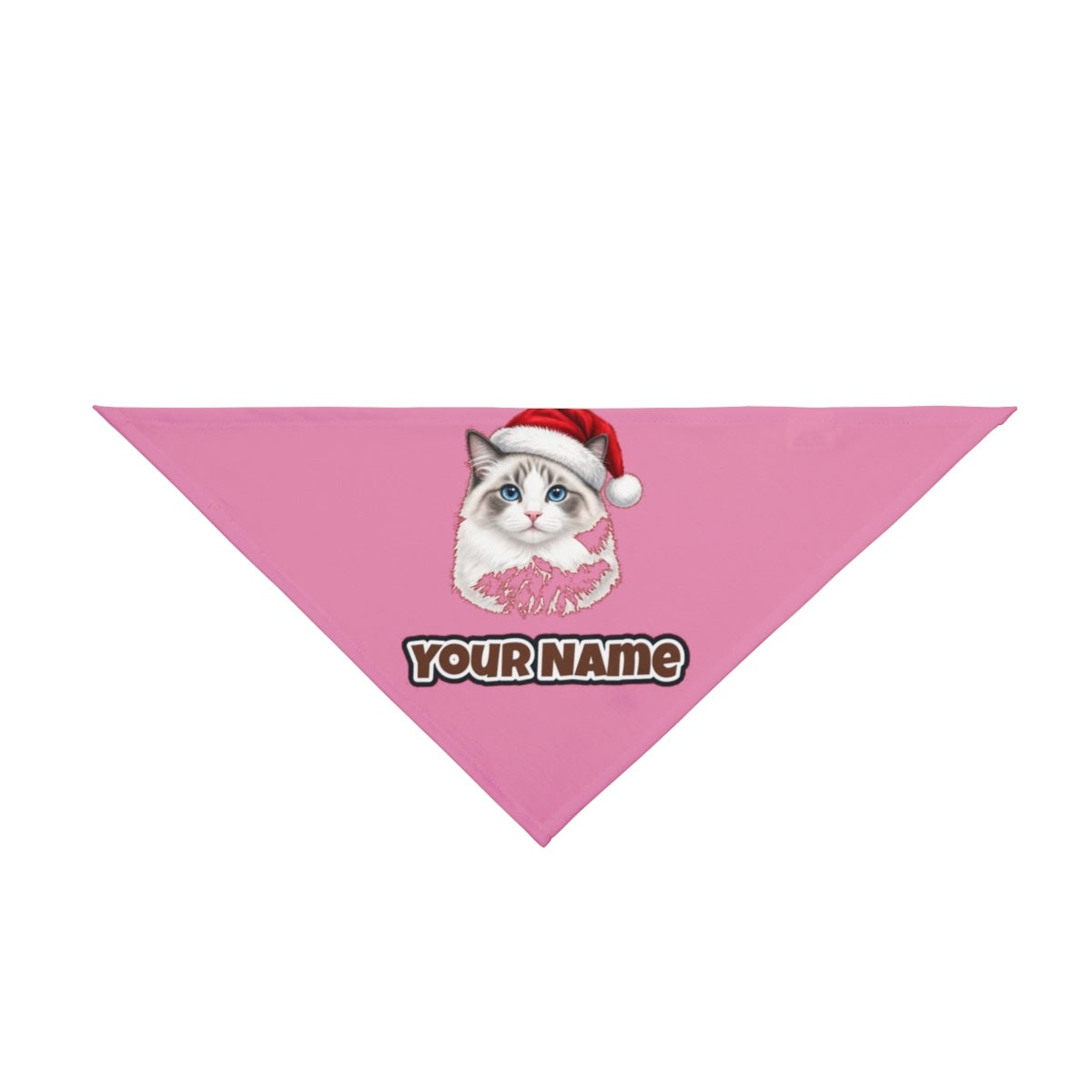 Blue Eyed Longhair Cat personalised Christmas pet bandana in pink, tie-on style