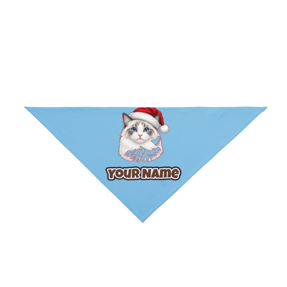 Blue Eyed Longhair Cat personalised Christmas pet bandana in sky blue, tie-on style