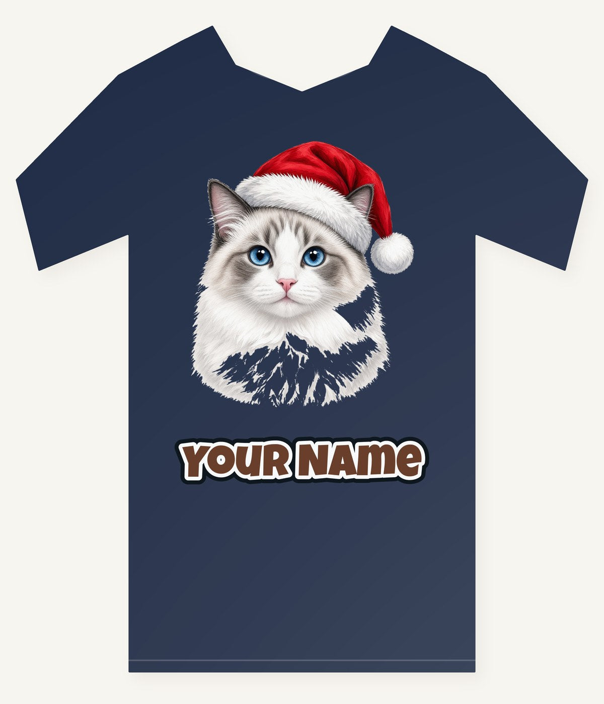 Blue Eyed Longhair Cat Christmas Personalised Kids Tee and Baby Bodysuit