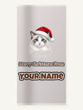 Blue Eyed Longhair Cat Christmas Personalised Beach Towel