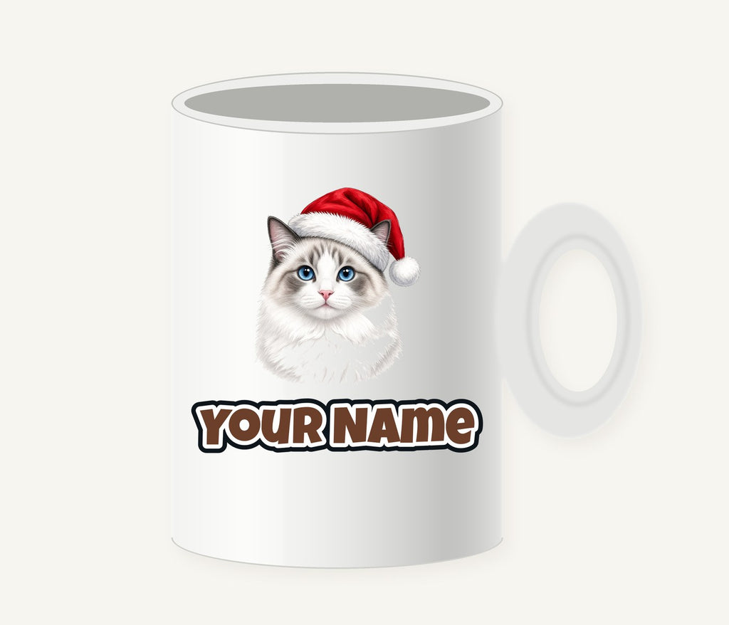 Blue Eyed Longhair Cat Christmas Personalised Christmas Mug