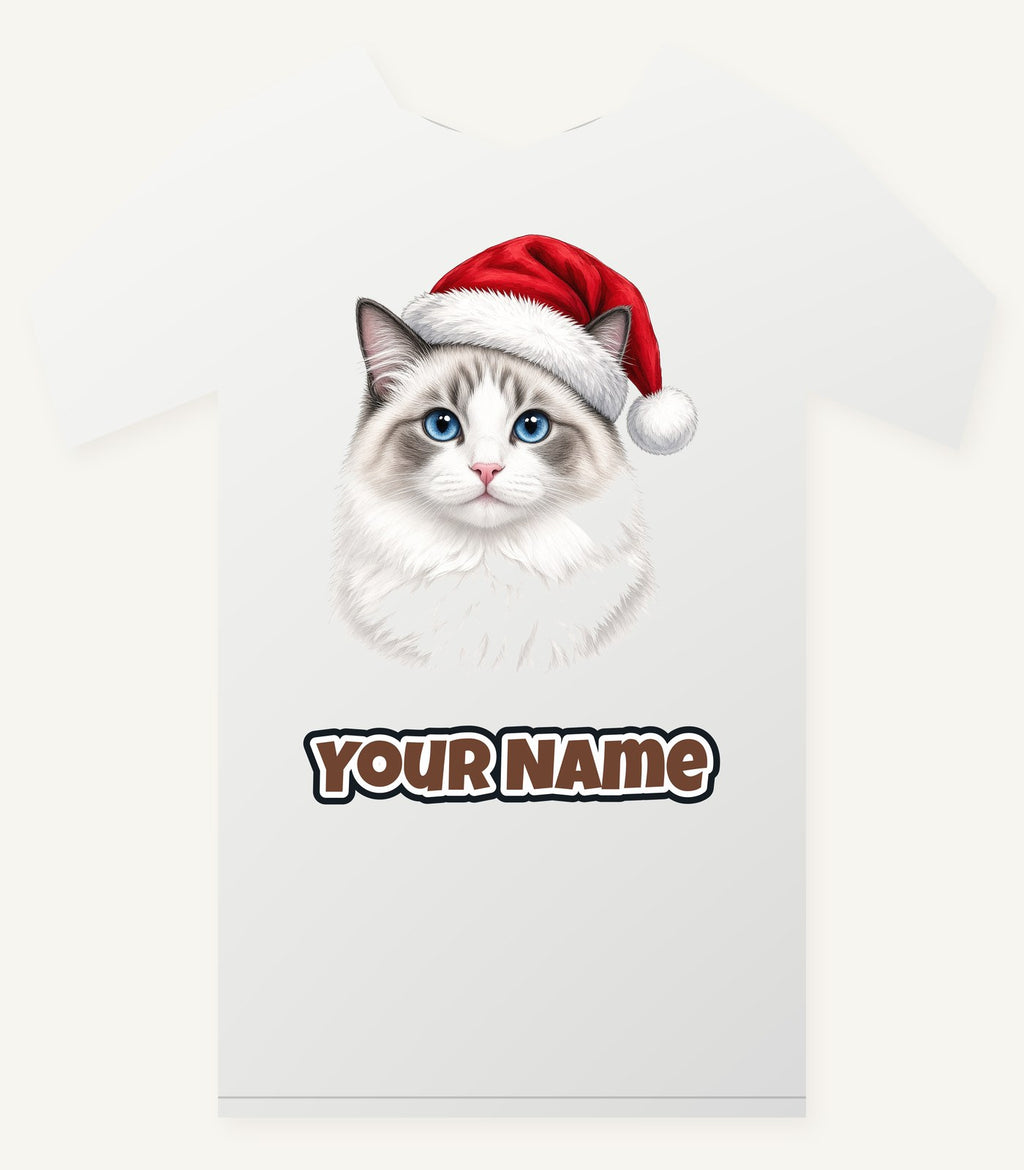 Blue Eyed Longhair Cat Christmas Personalised Christmas T-Shirt and Hoodie