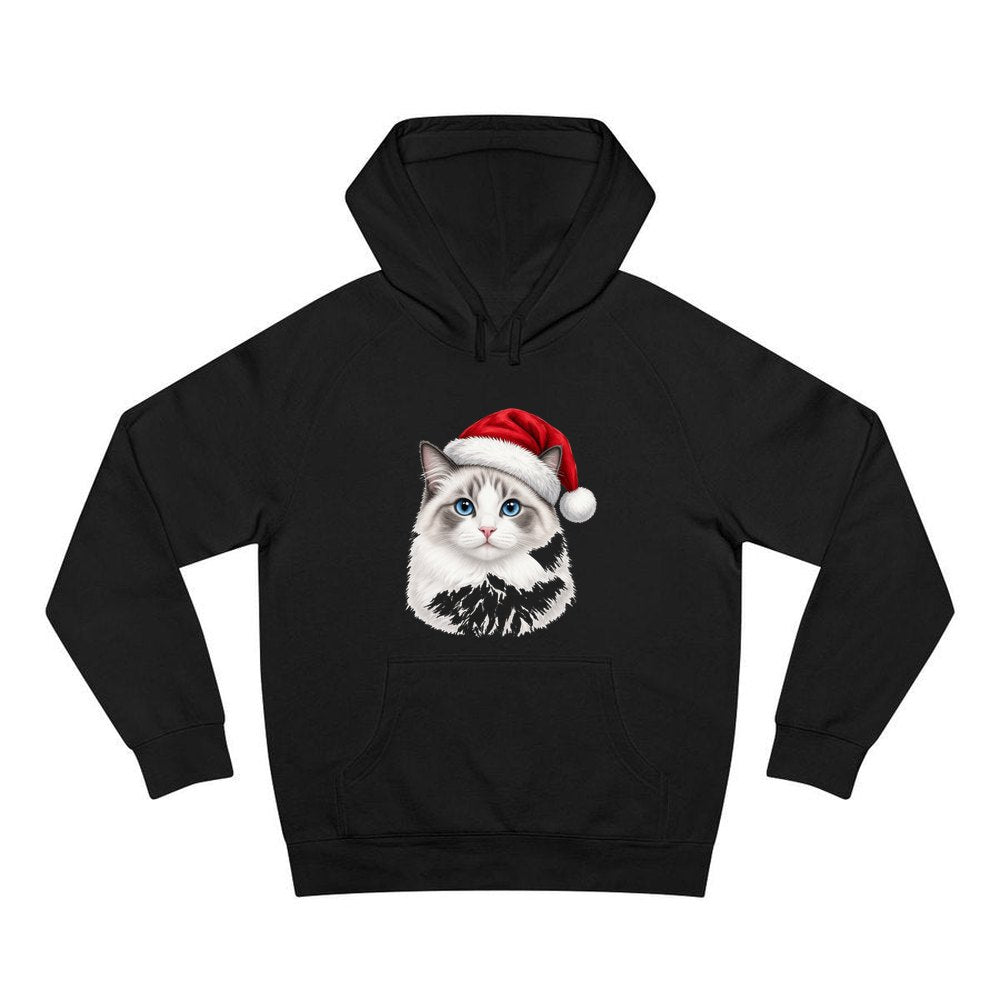 Blue Eyed Longhair Cat personalised Christmas hoodie in black