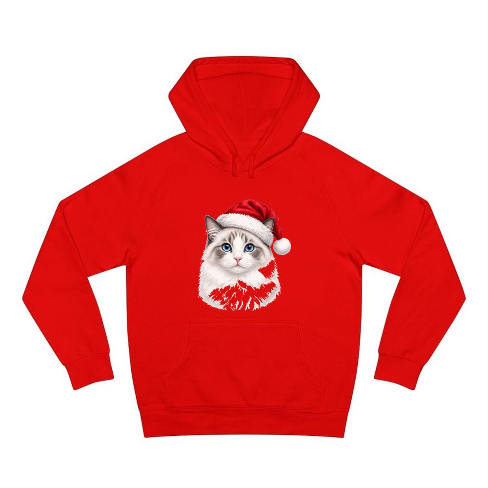 Blue Eyed Longhair Cat personalised Christmas hoodie in red