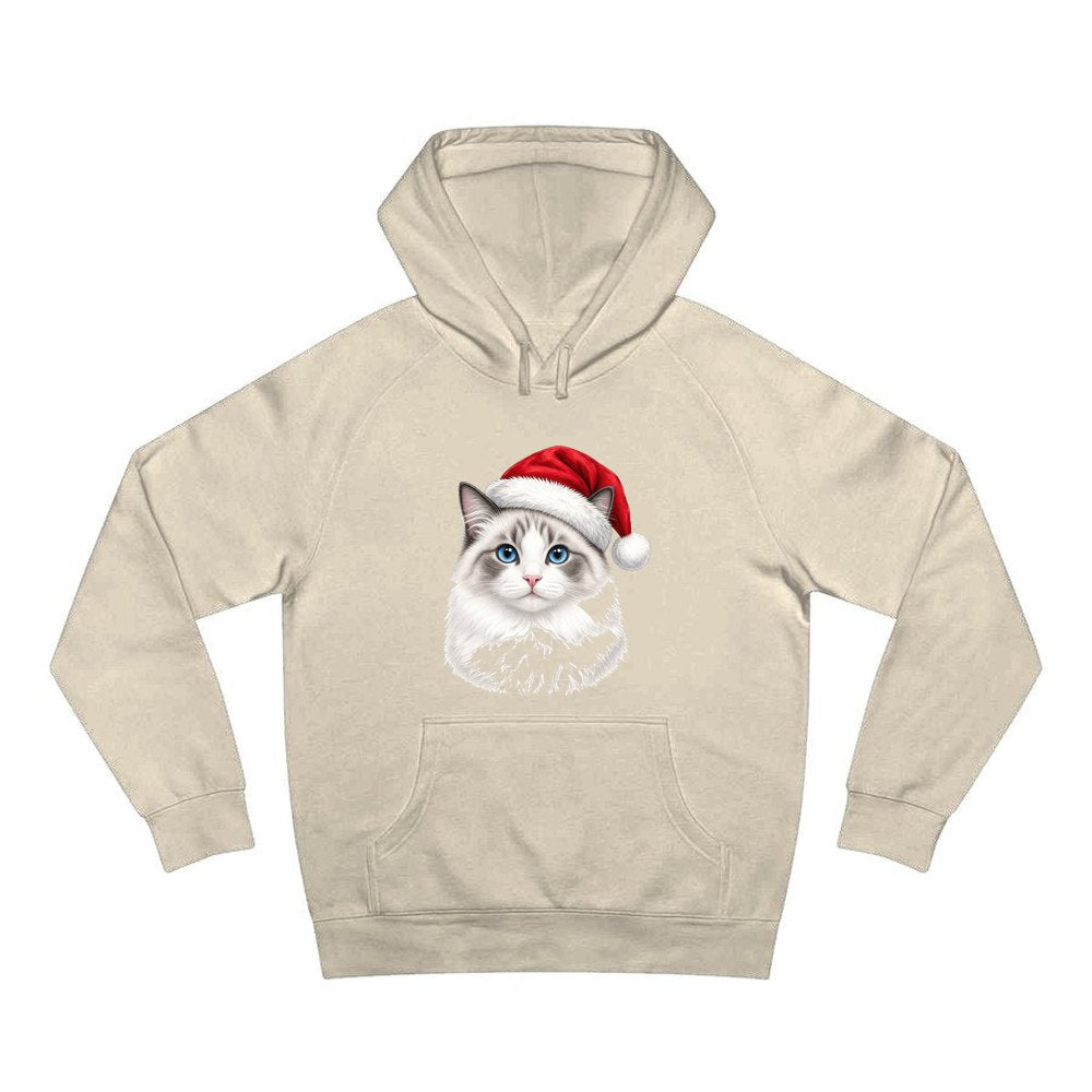 Blue Eyed Longhair Cat personalised Christmas hoodie in sand