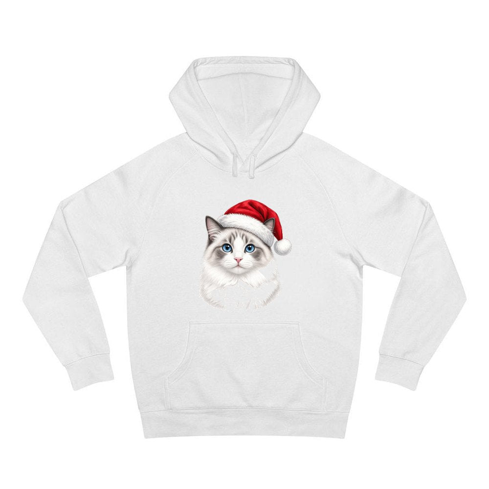 Blue Eyed Longhair Cat personalised Christmas hoodie in white