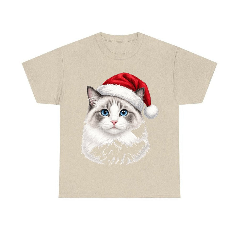 Blue Eyed Longhair Cat personalised Christmas T-shirt in sand