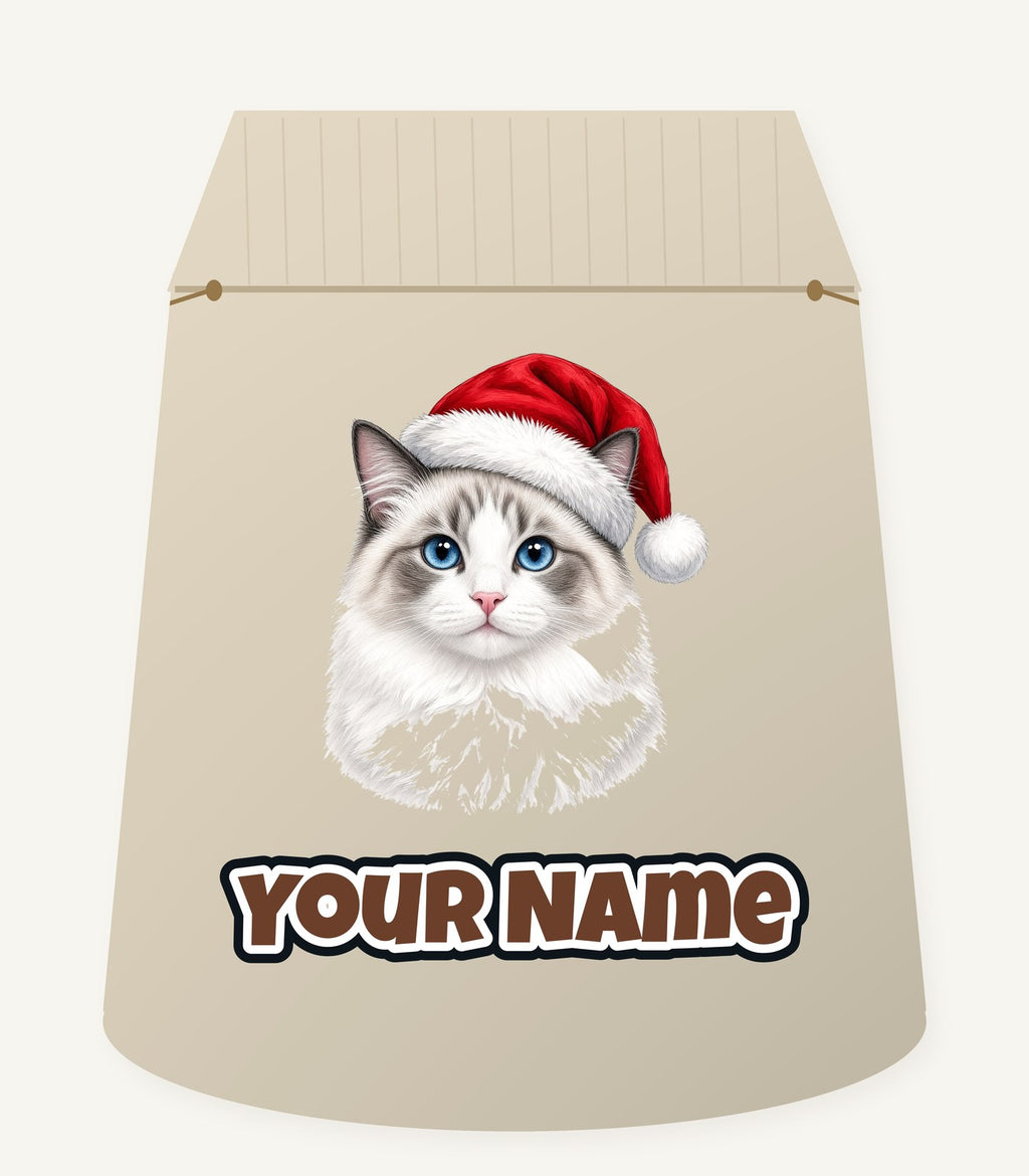Blue Eyed Longhair Cat Christmas Personalised Santa Sack