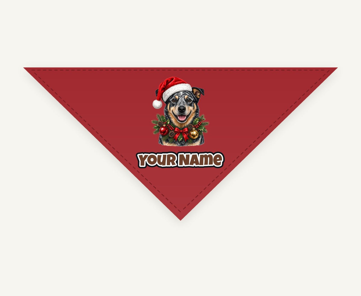 Blue Heeler personalised Christmas pet bandana, tie-on style