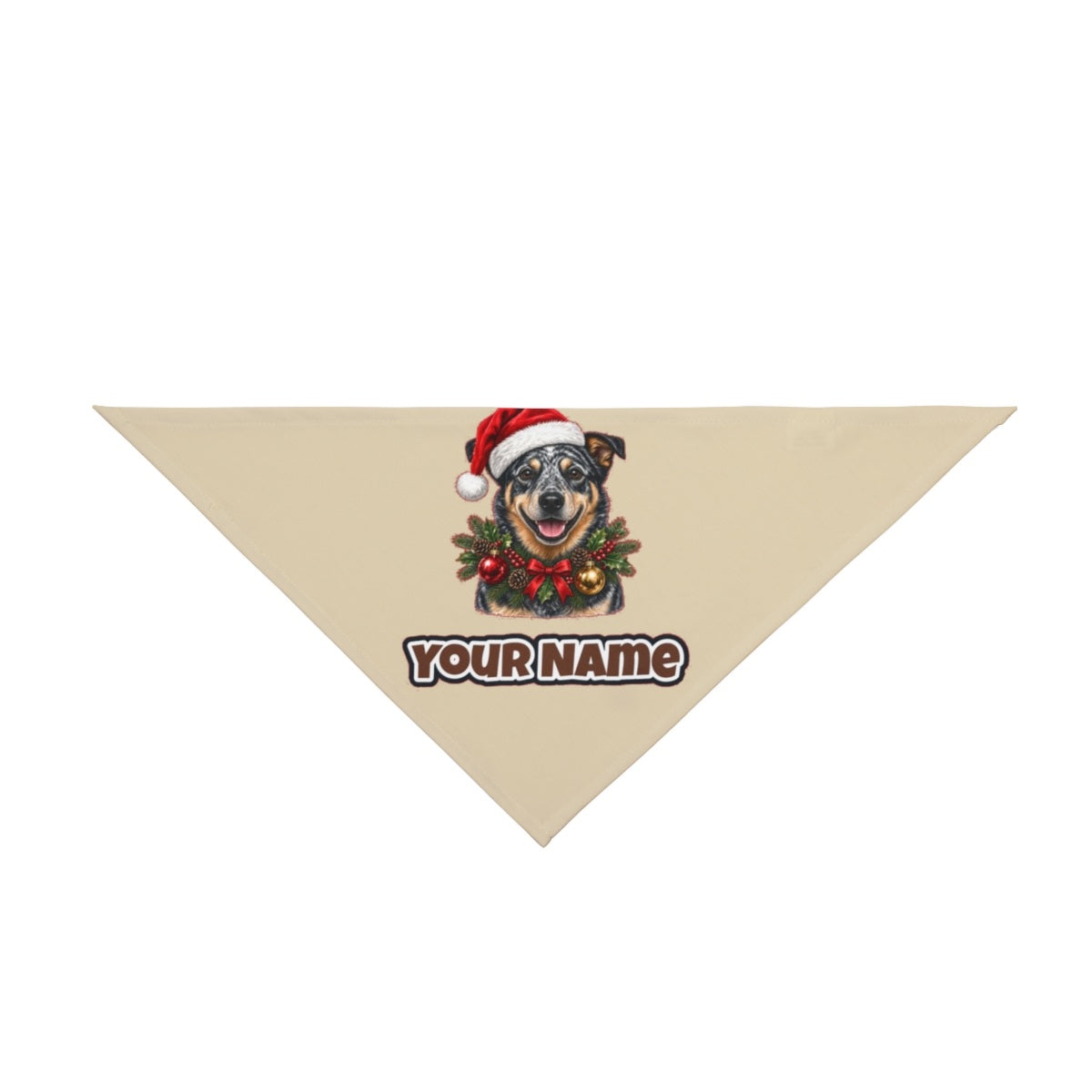 Blue Heeler personalised Christmas pet bandana in beige, tie-on style