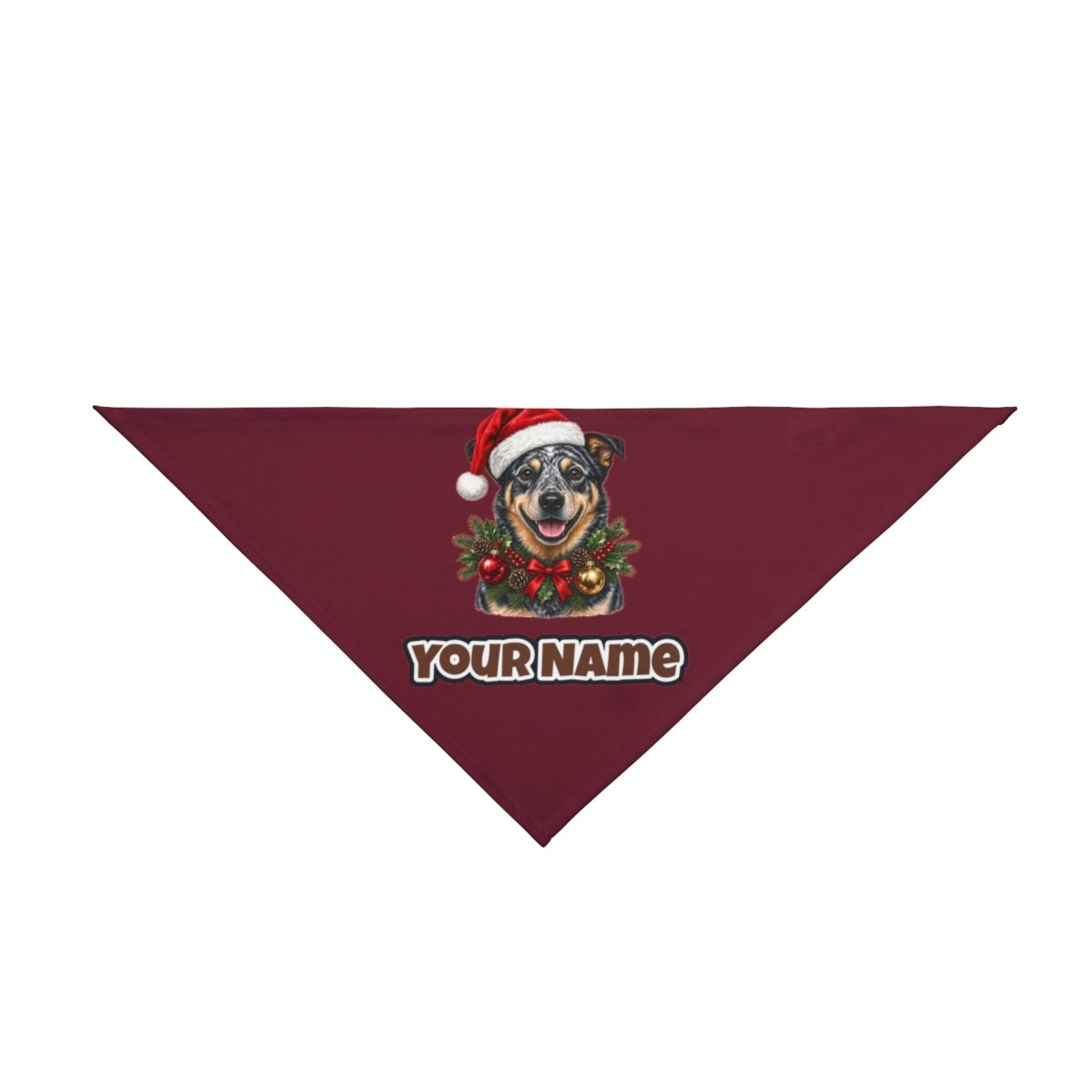 Blue Heeler personalised Christmas pet bandana in maroon, tie-on style