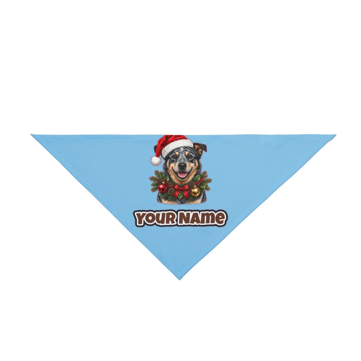 Blue Heeler personalised Christmas pet bandana in sky blue, tie-on style