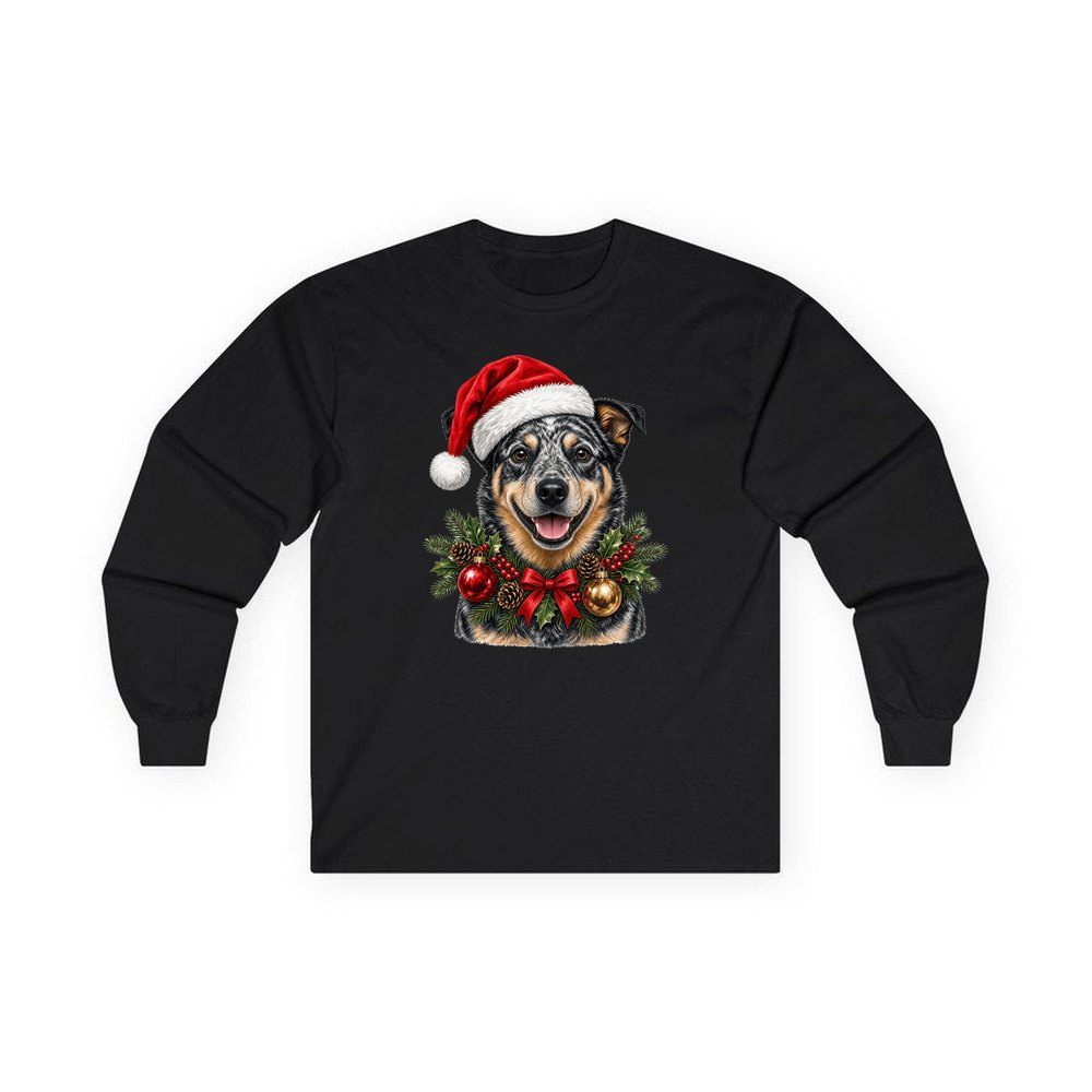 Blue Heeler personalised long sleeve Christmas T-shirt in black