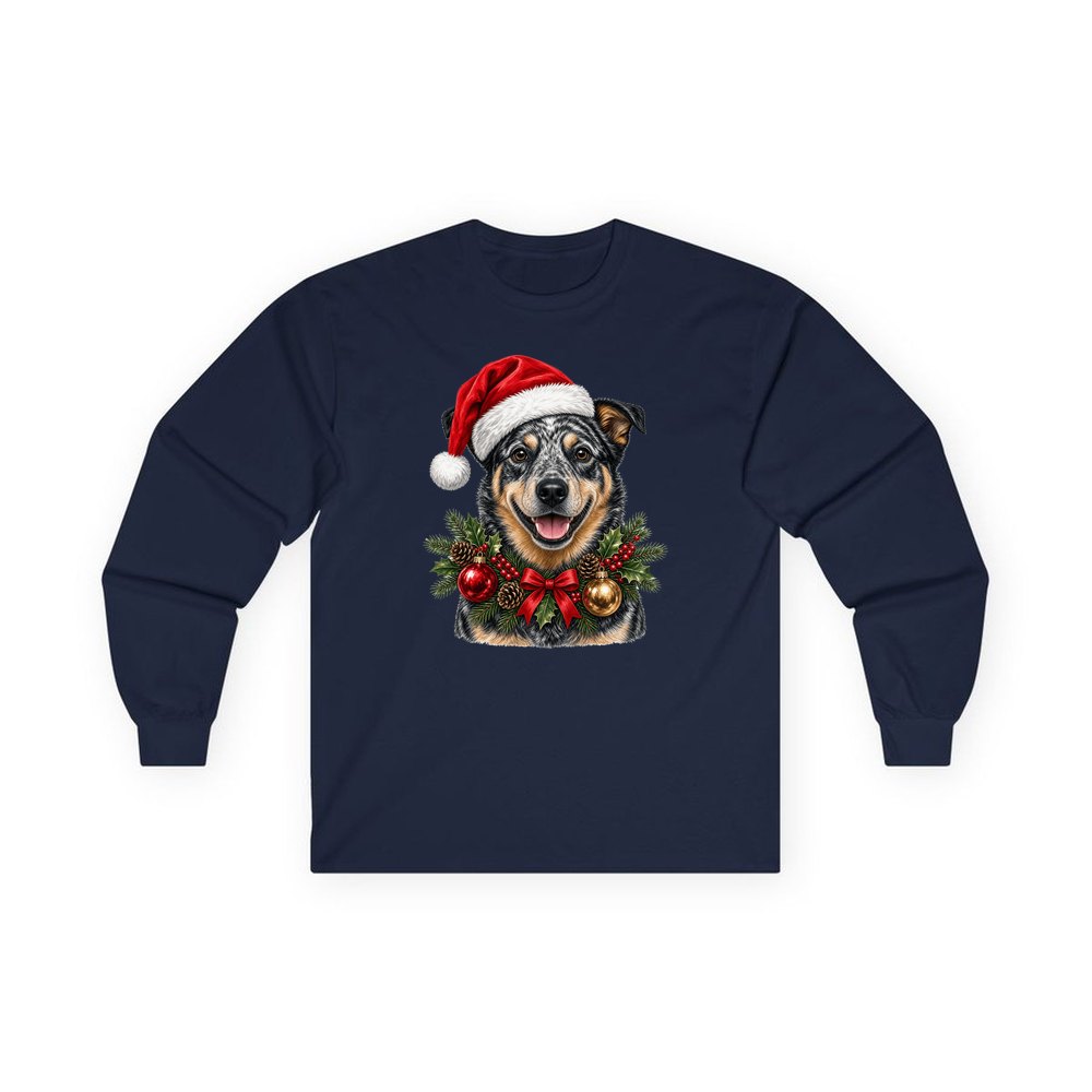 Blue Heeler personalised long sleeve Christmas T-shirt in navy