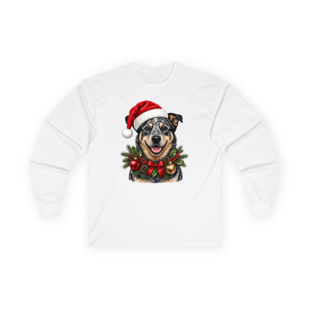Blue Heeler personalised long sleeve Christmas T-shirt in white