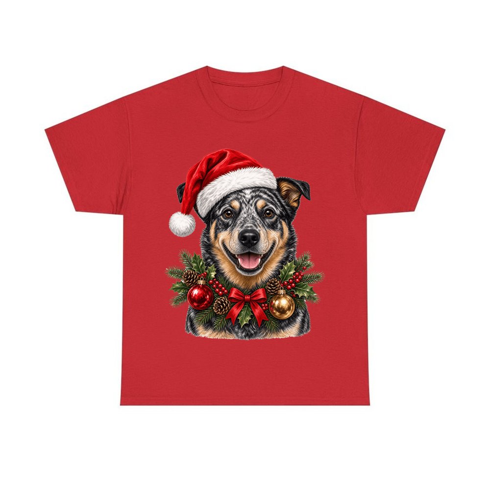 Blue Heeler personalised Christmas T-shirt in red