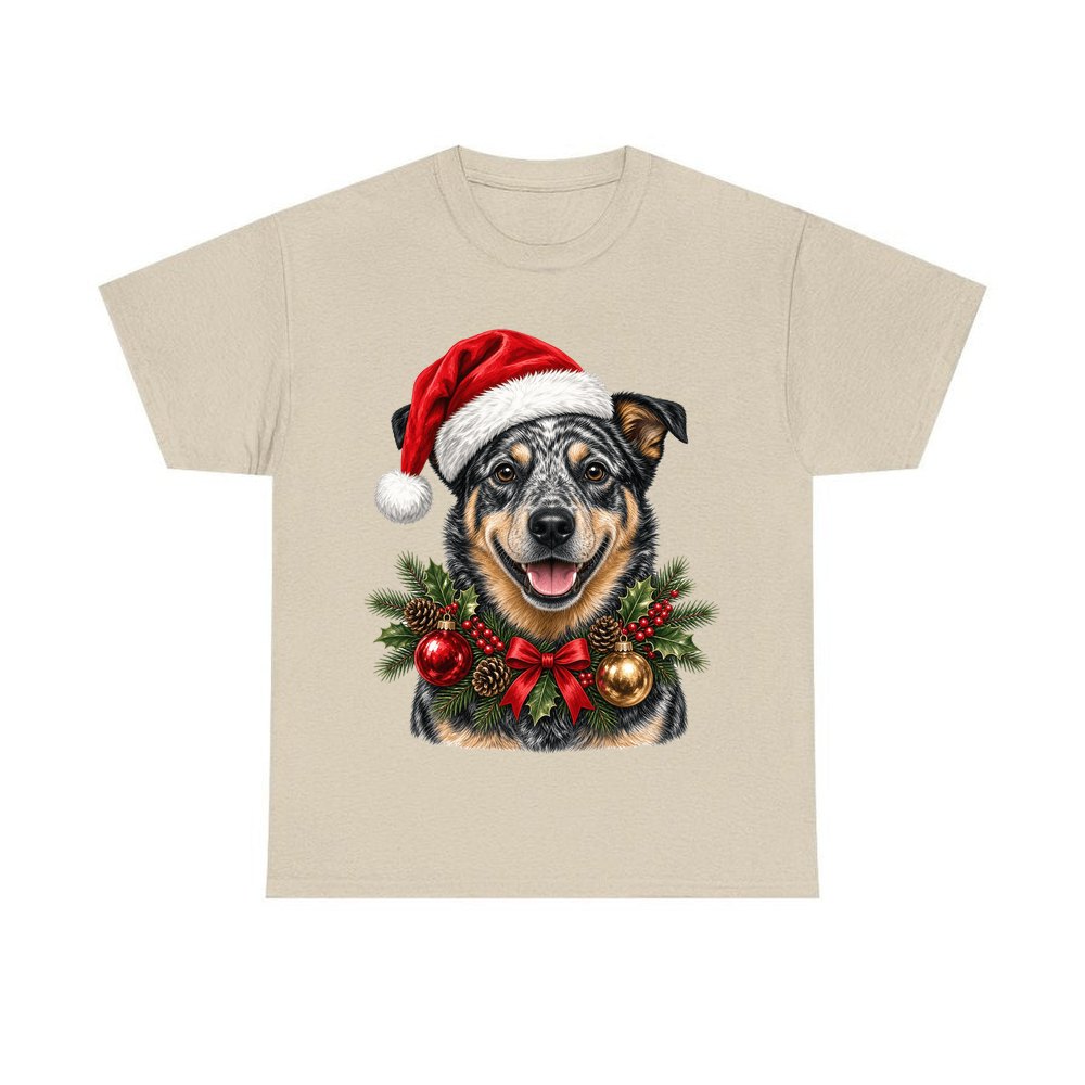 Blue Heeler personalised Christmas T-shirt in sand
