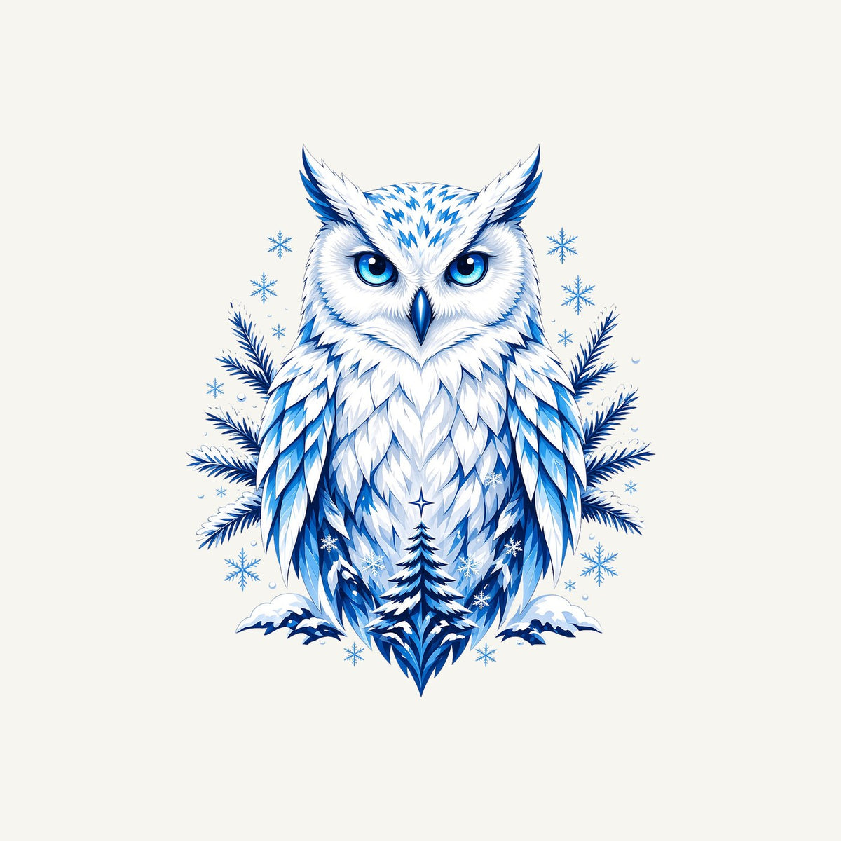 Blue Winter Snowy Owl Personalised Kids Tee and Baby Bodysuit