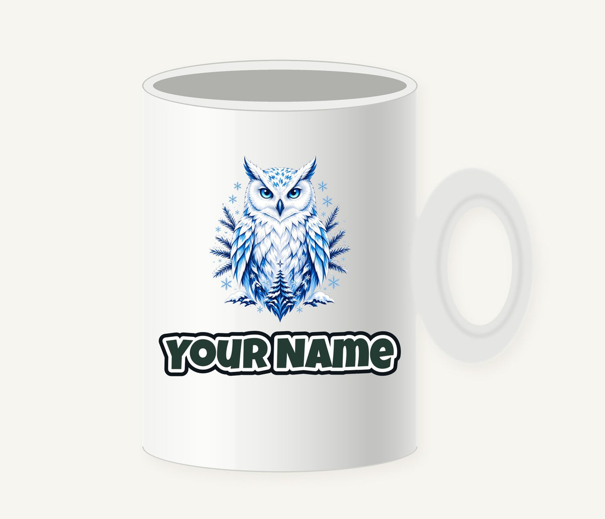 Blue Winter Snowy Owl Personalised Christmas Mug