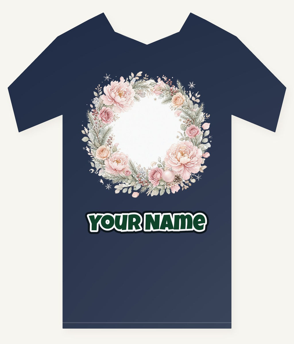 Blush Floral Christmas Wreath Personalised Kids and Baby Christmas Tee