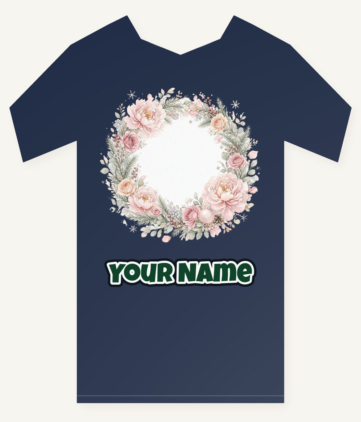 Blush Floral Christmas Wreath Personalised Kids and Baby Christmas Tee