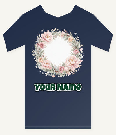 Blush Floral Christmas Wreath Personalised Kids and Baby Christmas Tee