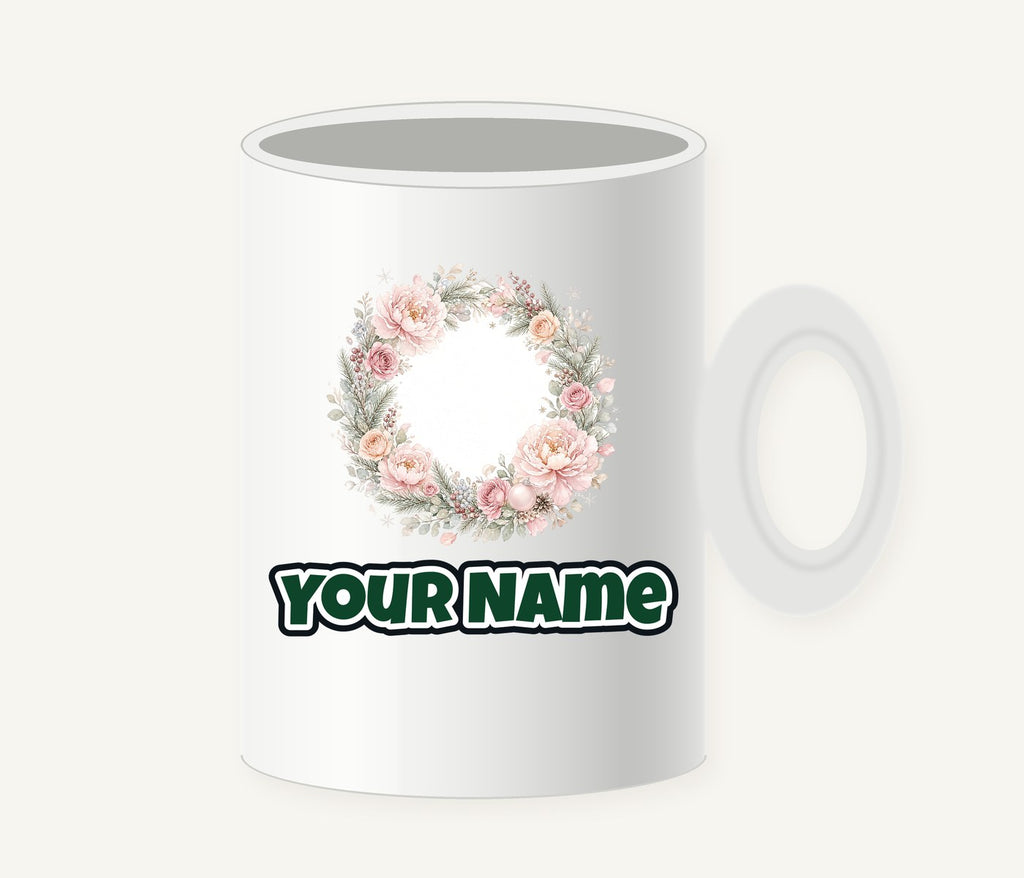Blush Floral Christmas Wreath Personalised Christmas Mug