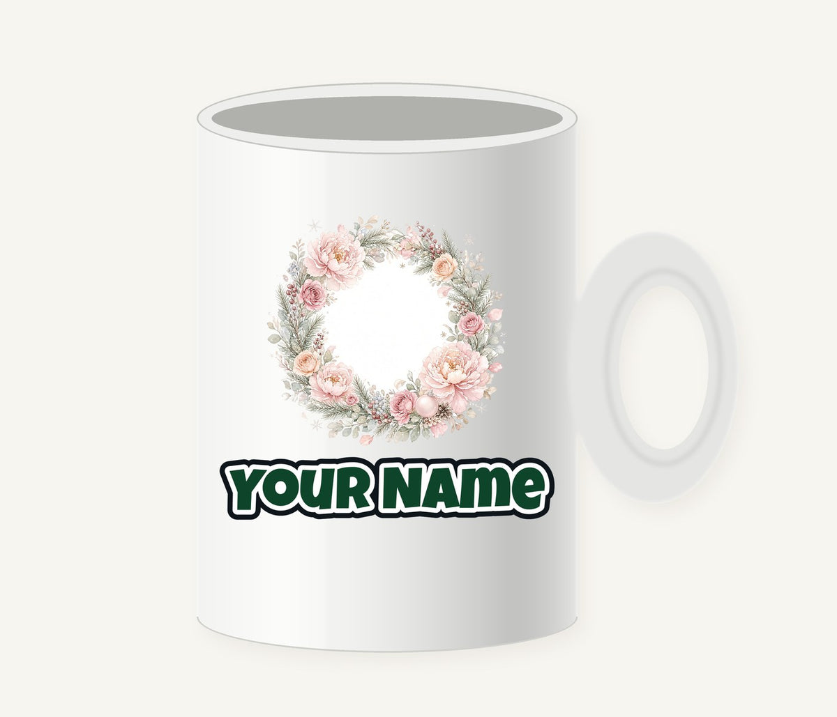 Blush Floral Christmas Wreath Personalised Christmas Mug