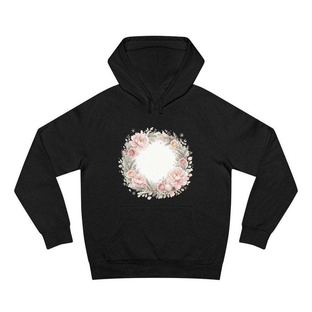 Blush Floral Christmas Wreath personalised Christmas hoodie in black