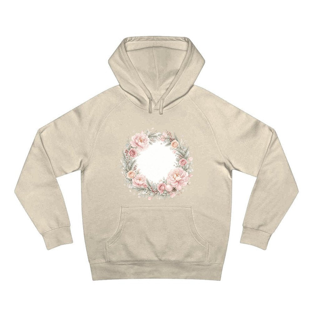 Blush Floral Christmas Wreath personalised Christmas hoodie in sand