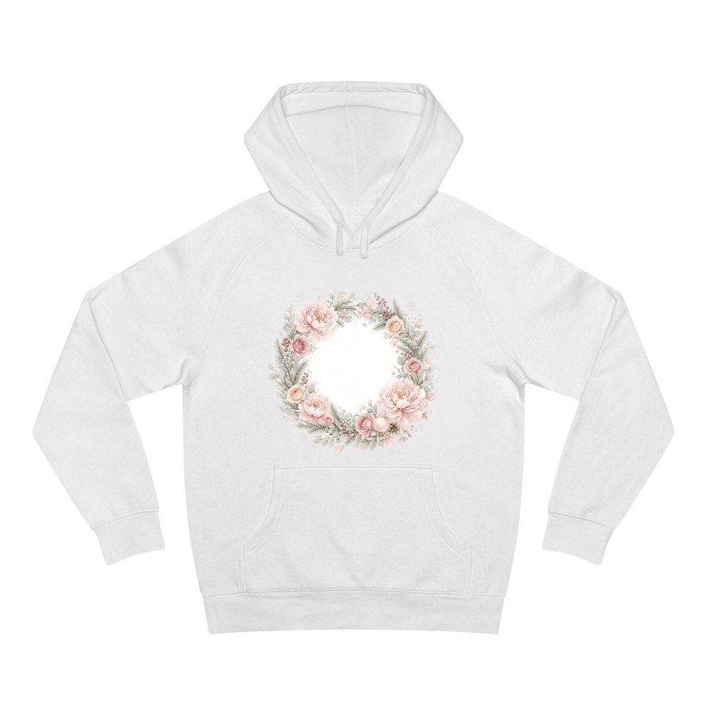 Blush Floral Christmas Wreath personalised Christmas hoodie in white