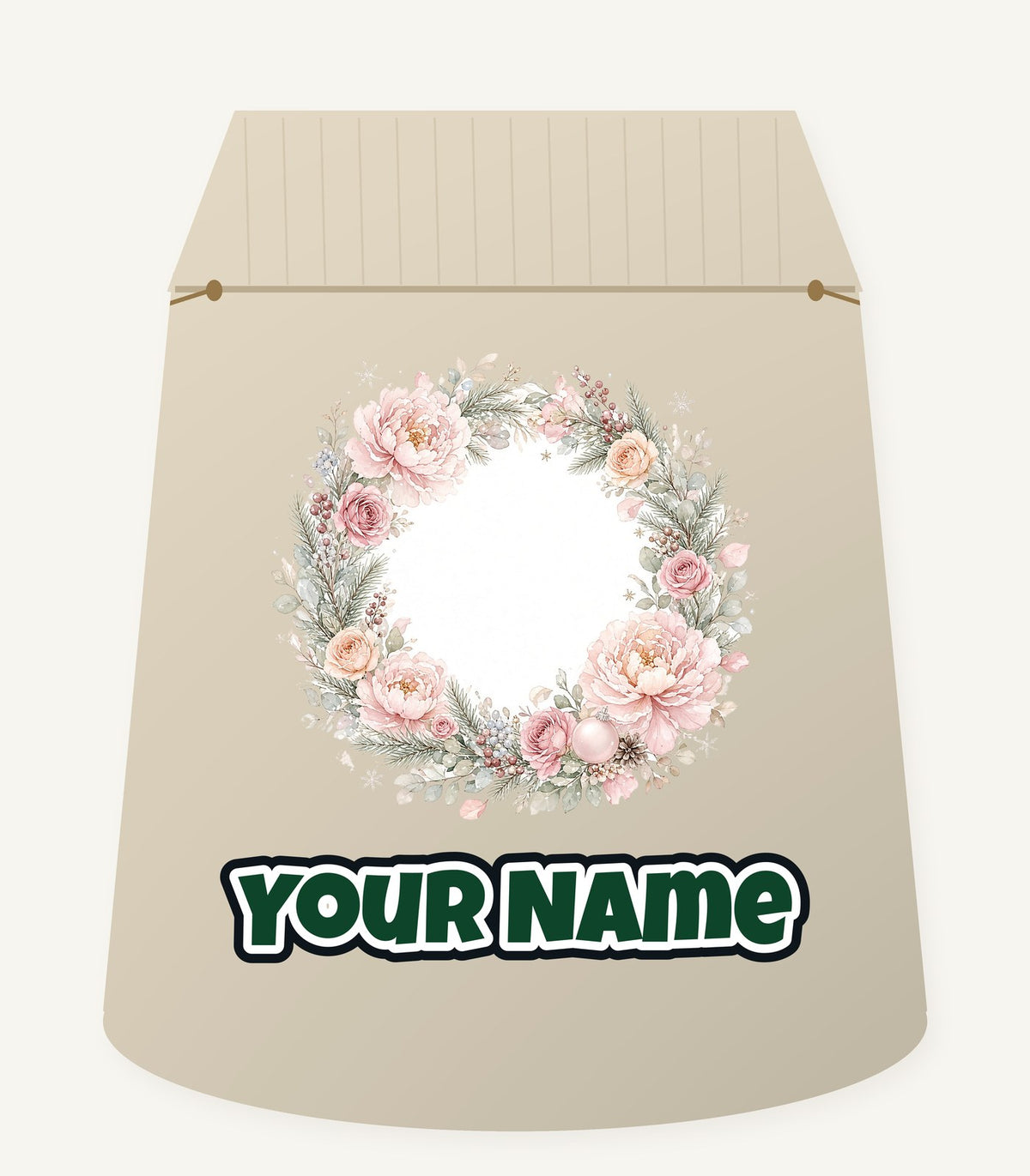 Blush Floral Christmas Wreath Personalised Santa Sack